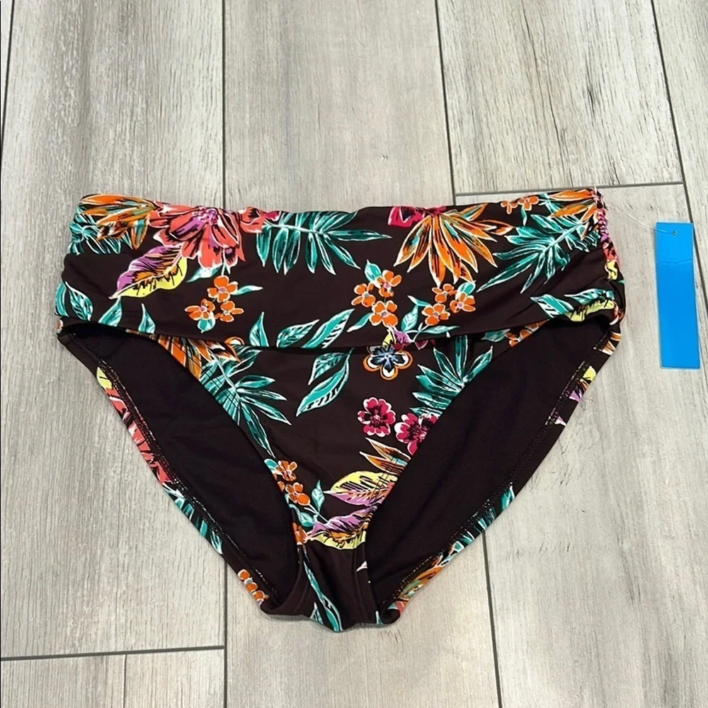 Into the Bleu Brown floral high waist swim bikini bottom